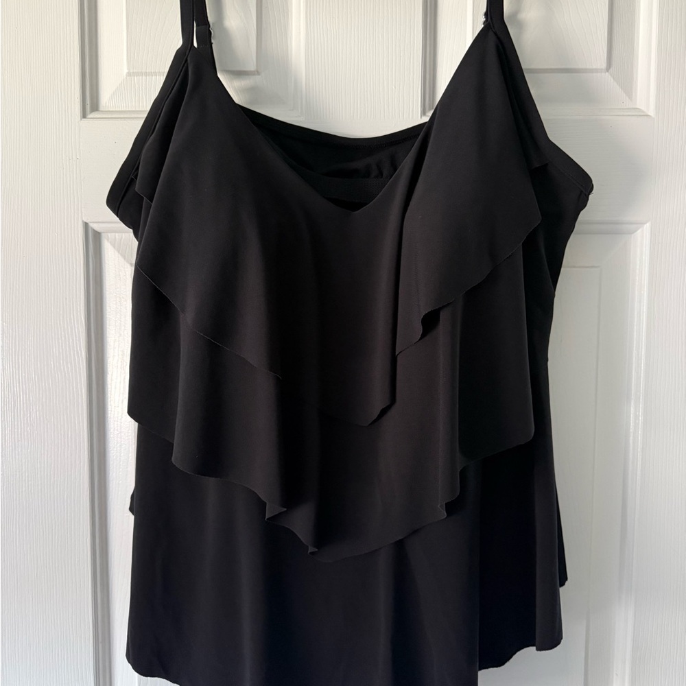 Aqua Green Black Ruffle Tiered Swim Tankini Top